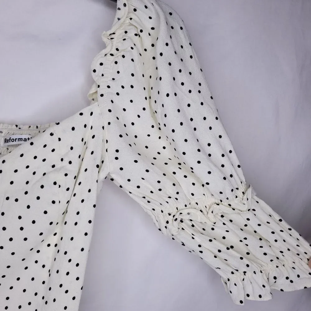 Reformation White Polka Dot Puff Sleeve Blouse